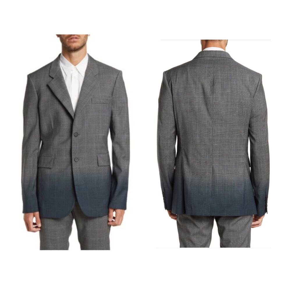 NEW Stella McCartney Bruno Wool Two Button Plaid Blazer Gray Blue Size 50/40R